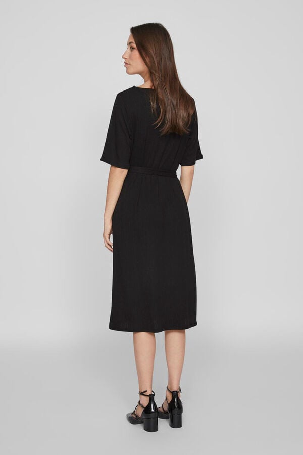 Vila Vestido midi de manga corta 2/4 Negro