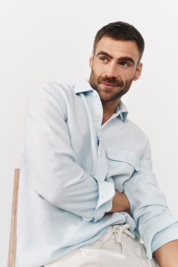 OOTO Polera lisa tejido de lino Azul