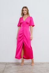 Vila Vestido midi satinado de fiesta Fucsia