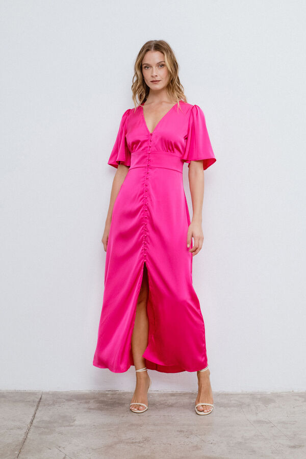 Vila Vestido midi satinado de fiesta Fucsia