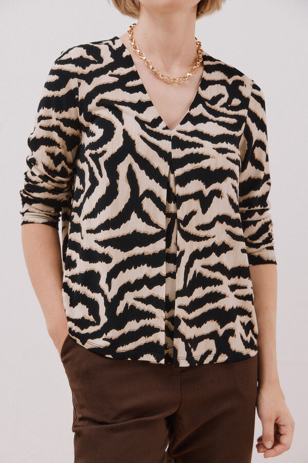 Cortefiel Top fluido pliegue Estampado blanco