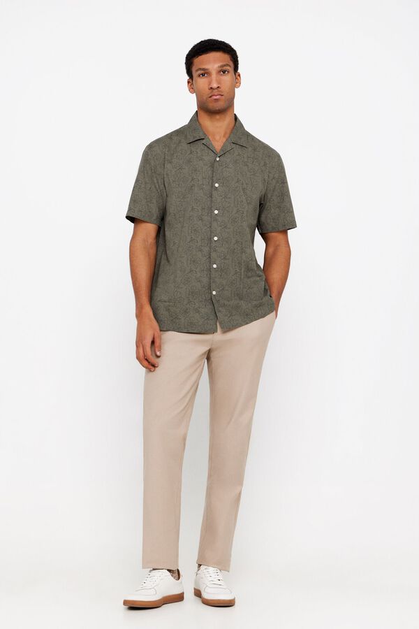 Cortefiel Camisa estampada tejido flam&eacute; Verde