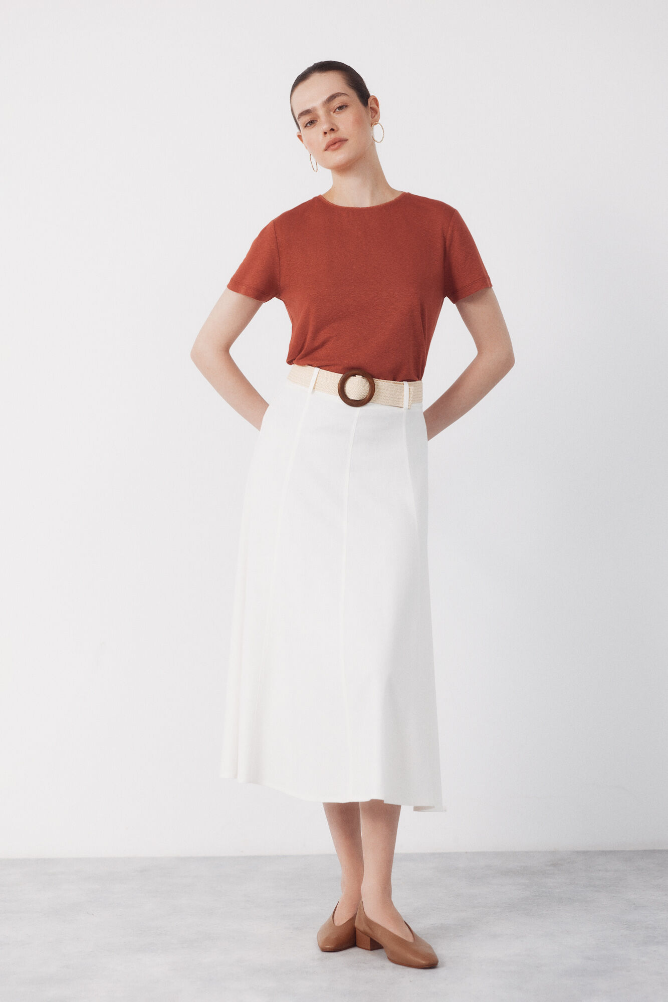 Cortefiel Camiseta de linho com decote em lurex