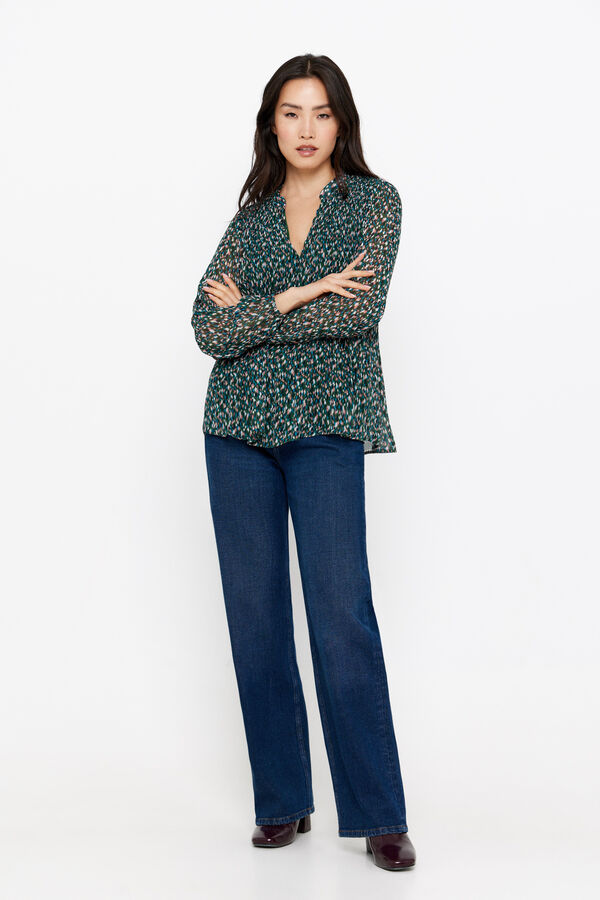 Cortefiel Blusa plisada cuello redondo Estampado verde