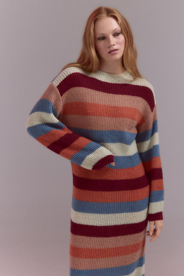 Slowlove Vestido punto rayas Granate