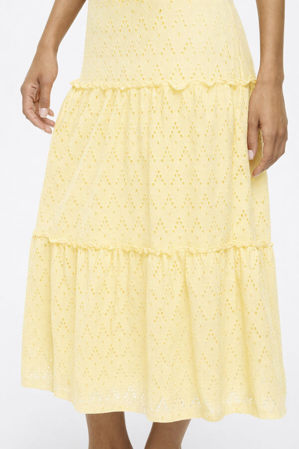 Vila Falda midi con calados de algod&oacute;n Amarillo
