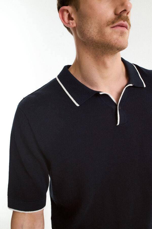 Selected Polo de lino de manga corta Azul marino