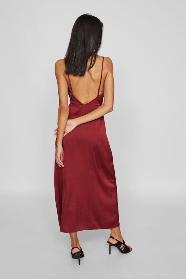 Vila Vestido largo satinado escote drapeado Vino