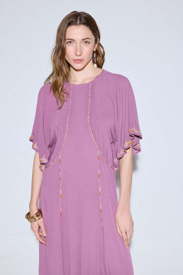 Slowlove Vestido manga capa bordado Morado