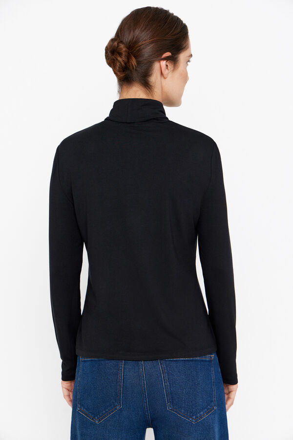 Cortefiel Camiseta cuello vuelto fluida Negro