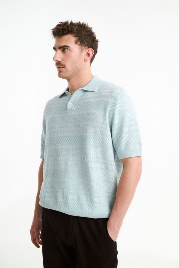 Selected Camisa polo de malha estruturada de manga curta  Azul