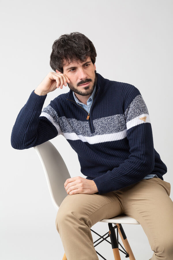 Privata Su&eacute;ter b&aacute;sico de malha com gola com fecho-&eacute;clair Azul