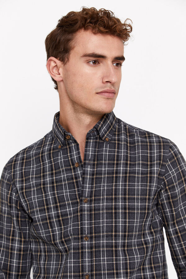 Cortefiel Camisa twill xadrez Cinzento