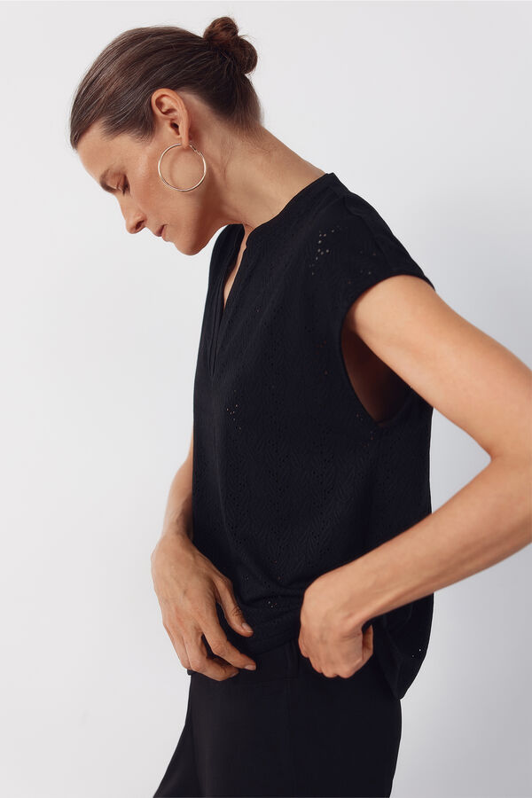 Cortefiel Camiseta de malha vazada Preto