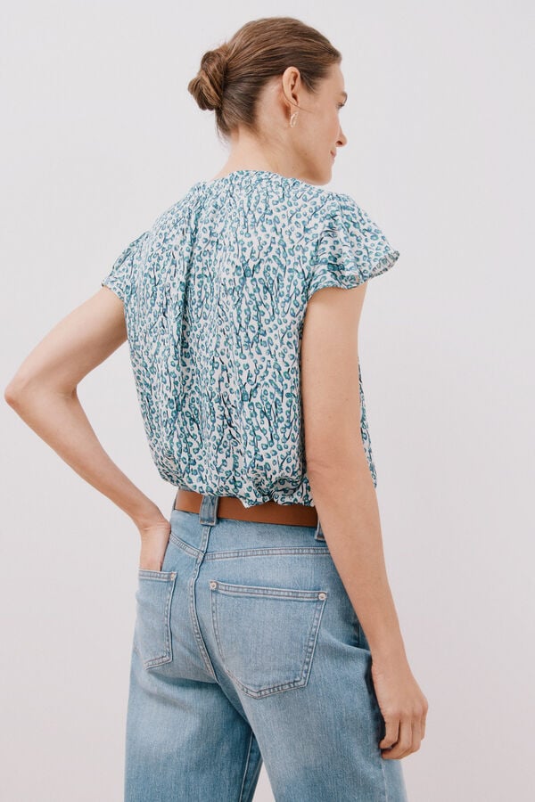 Cortefiel Blusa manga volante Estampado blanco