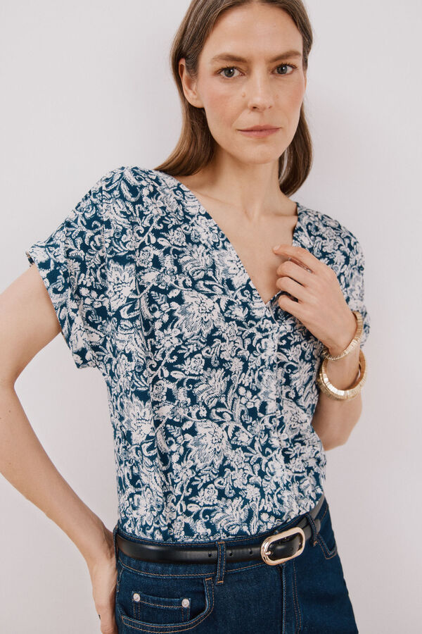 Cortefiel Top estampado com bico Azul