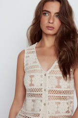 Slowlove Chaleco crochet flecos Marfil