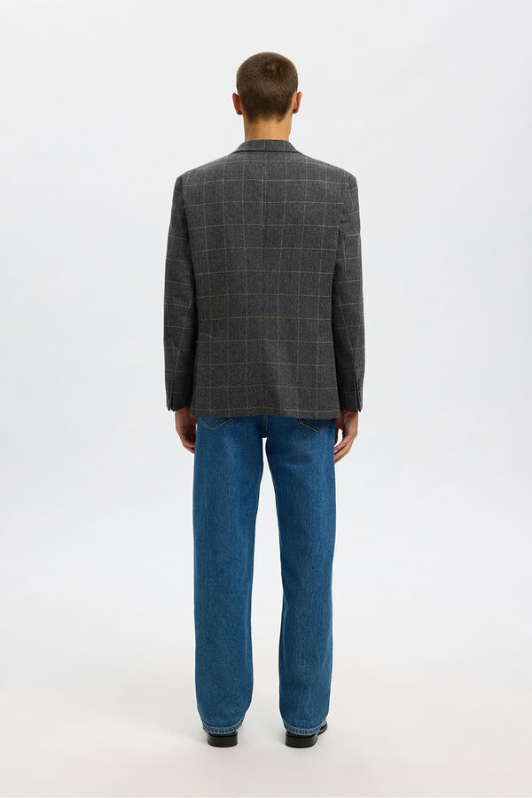 Selected Americana de lana cuadros Gris oscuro