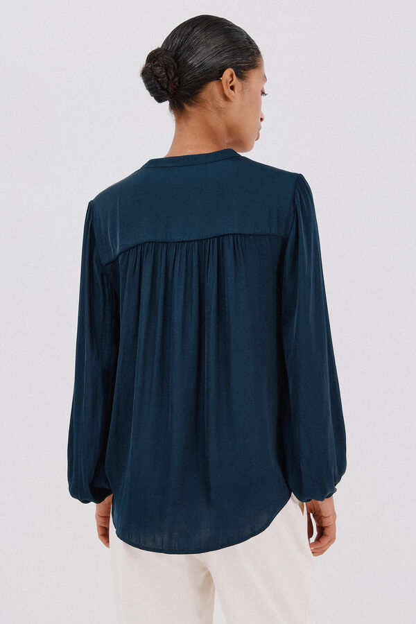 Cortefiel Blusa satinada fluida Azul marino