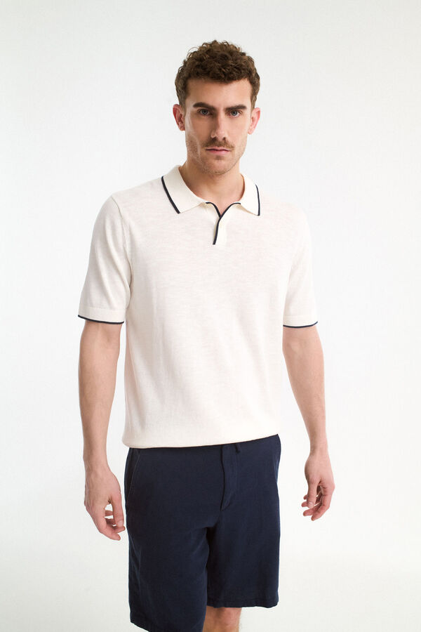 Selected Camisa polo de linho de manga manga curta Branco