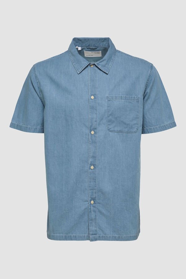 Cortefiel Camisa de homem manga curta denim Azul