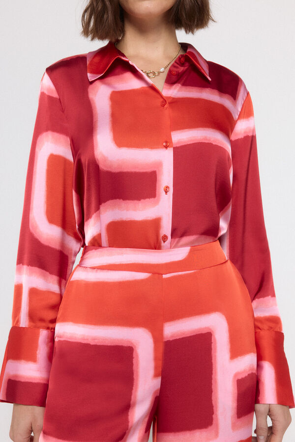 Vero Moda Calças compridas de cetim estampado Vermelho