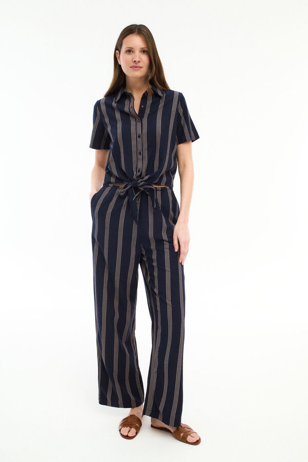 Vila Pantalón largo estampado rayas Azul marino