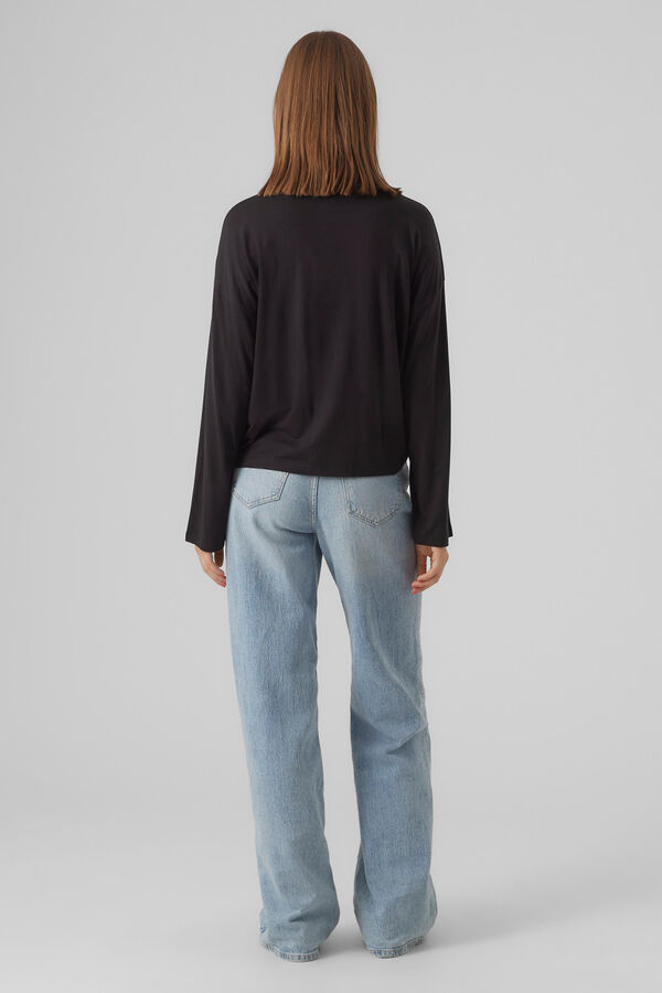 Vero Moda Camiseta de mujer de rayas con cuello alto Gris oscuro