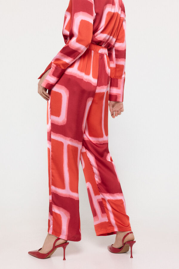 Vero Moda Calças compridas de cetim estampado Vermelho