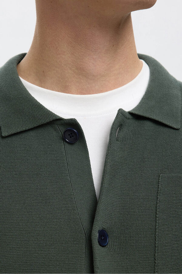 Selected Chaqueta c&aacute;rdigan con bolsillos 100% algod&oacute;n org&aacute;nico Verde oscuro