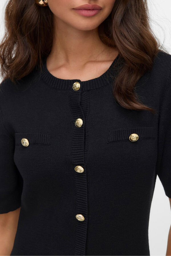 Vero Moda Vestido curto de malha com bot&otilde;es dourados Preto