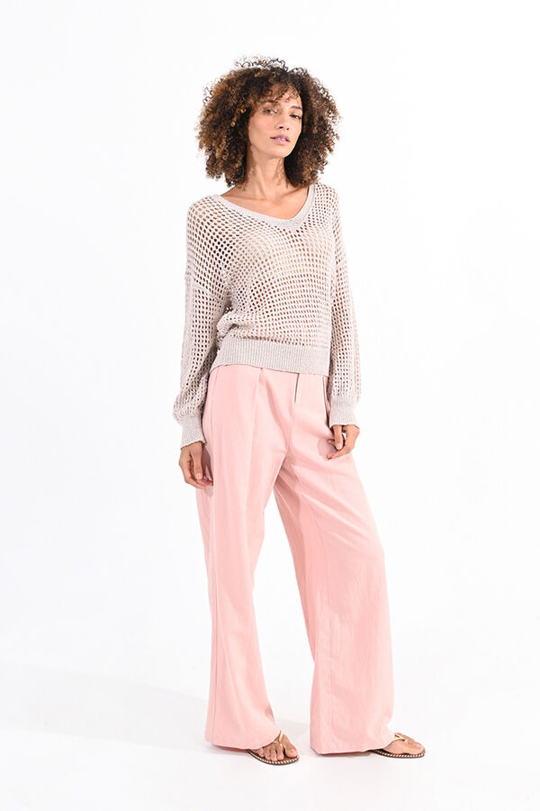 Molly Bracken Camisola de mulher de manga comprida em malha mesclada Tostado