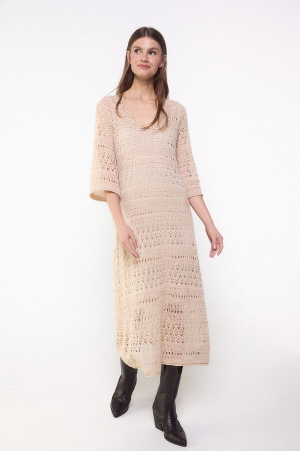 Slowlove Vestido de malha rendada Castanho