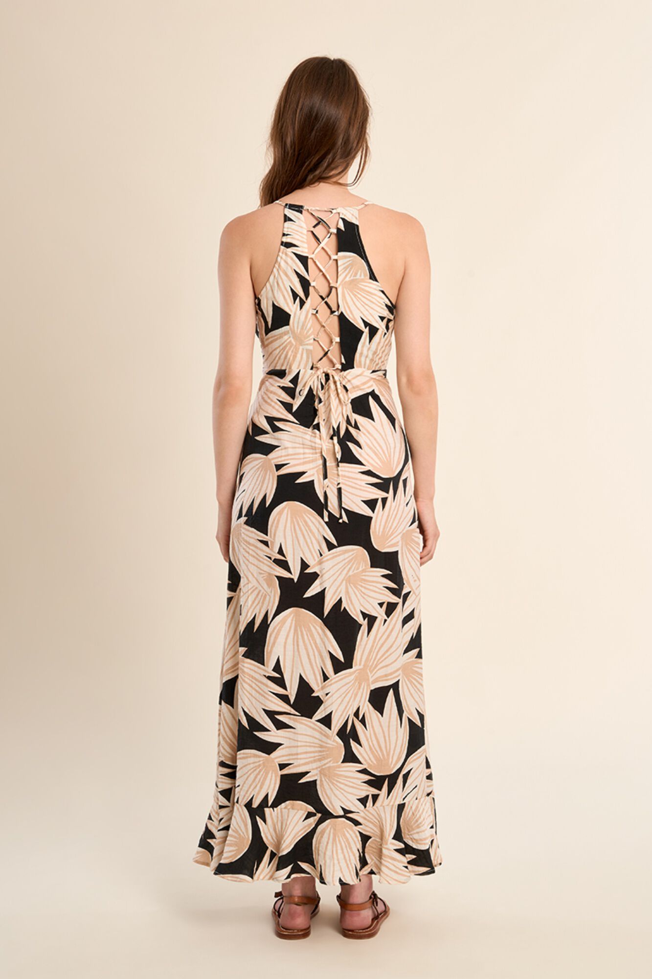 Molly Bracken Vestido comprido estampado com folhos