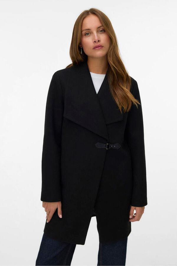 Vero Moda Abrigo midi de pa&ntilde;o Negro