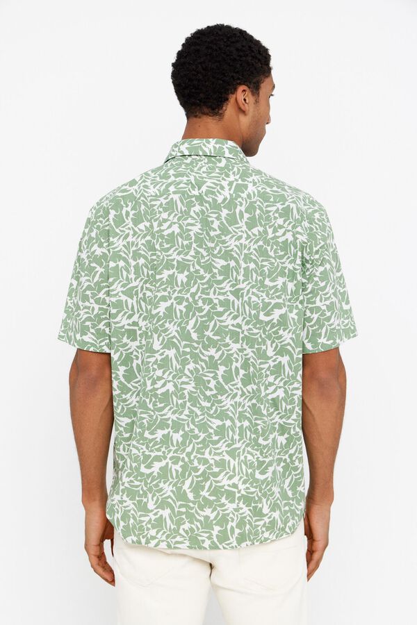 Cortefiel Camisa estampada tecido flam&eacute; Verde