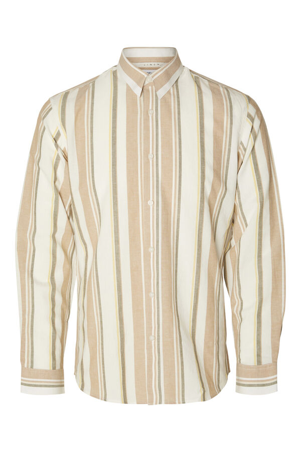 Selected Camisa de manga comprida confecionada com linho e algod&atilde;o reciclado. Verde