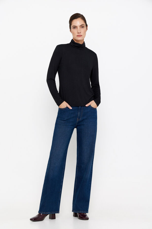 Cortefiel Camiseta cuello vuelto fluida Negro