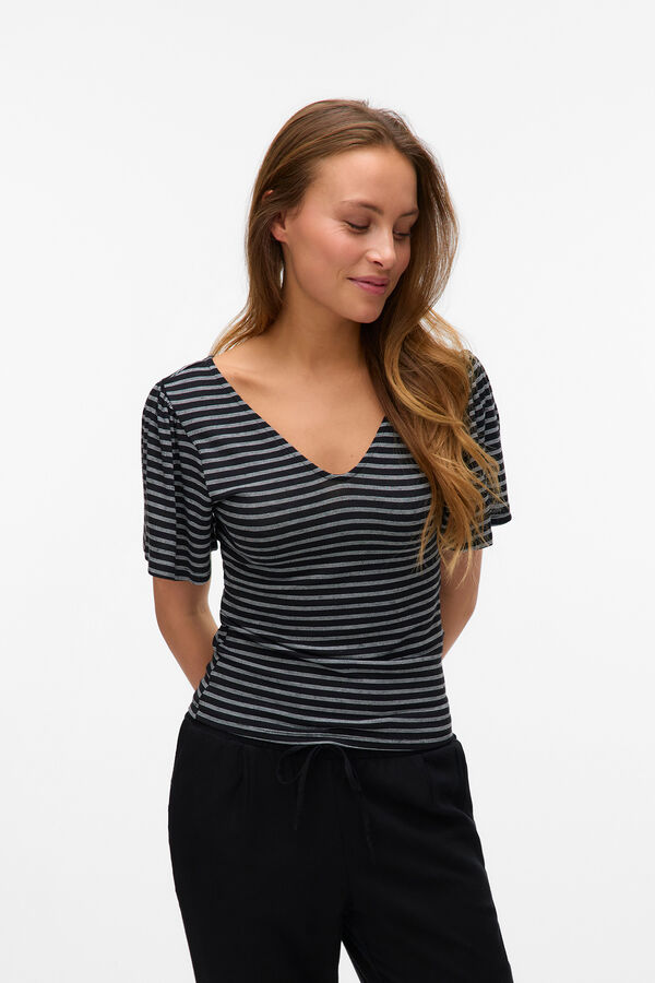 Vero Moda Camiseta de rayas con mangas acampanadas Negro