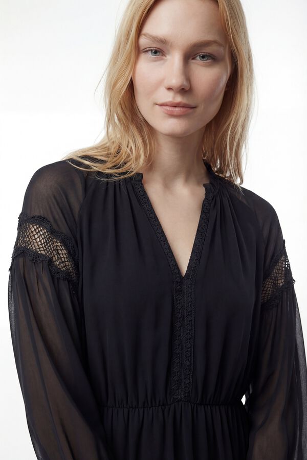 Vila Vestido curto de chiffon Preto