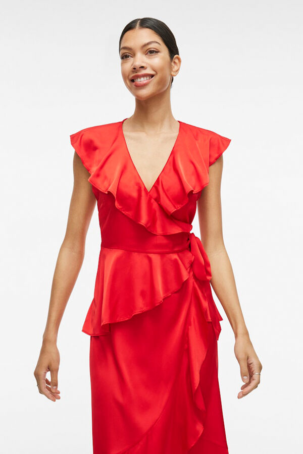 Vila Vestido satinado midi cruzado Rojo