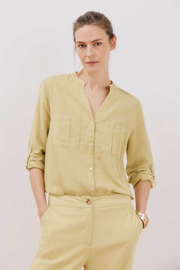 Cortefiel Camisa de linho Amarelo