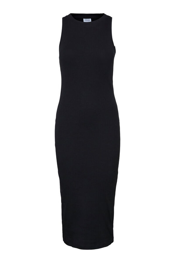 Cortefiel Vestido midi canelado  Preto