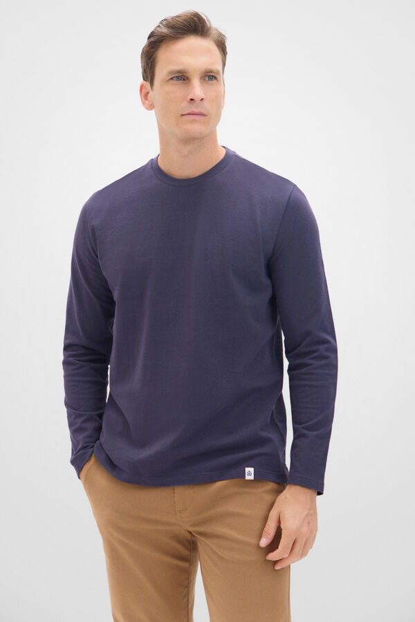 Cortefiel Camiseta b&aacute;sica em piqu&eacute; manga comprida Azul