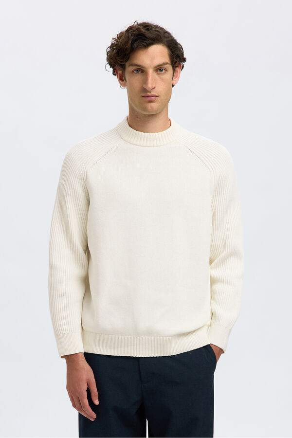 Selected Jersey cuello mock 100% algod&oacute;n org&aacute;nico. Blanco