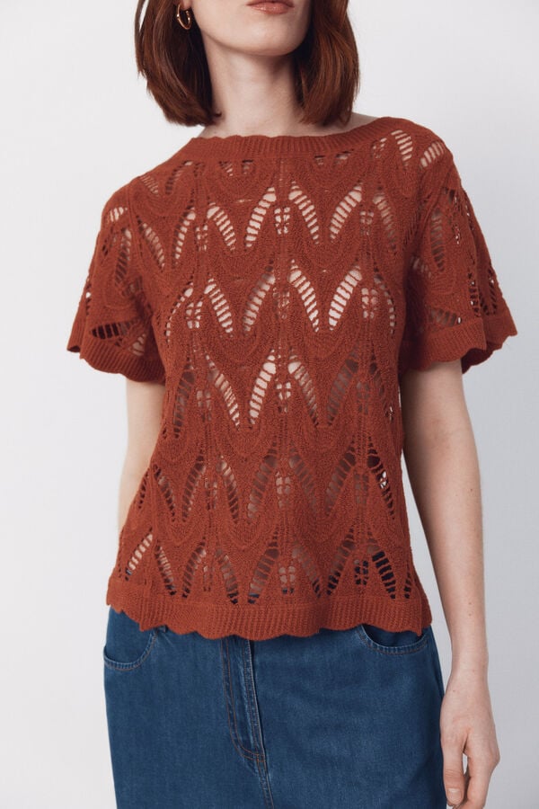 Cortefiel Top crochet Marr&oacute;n