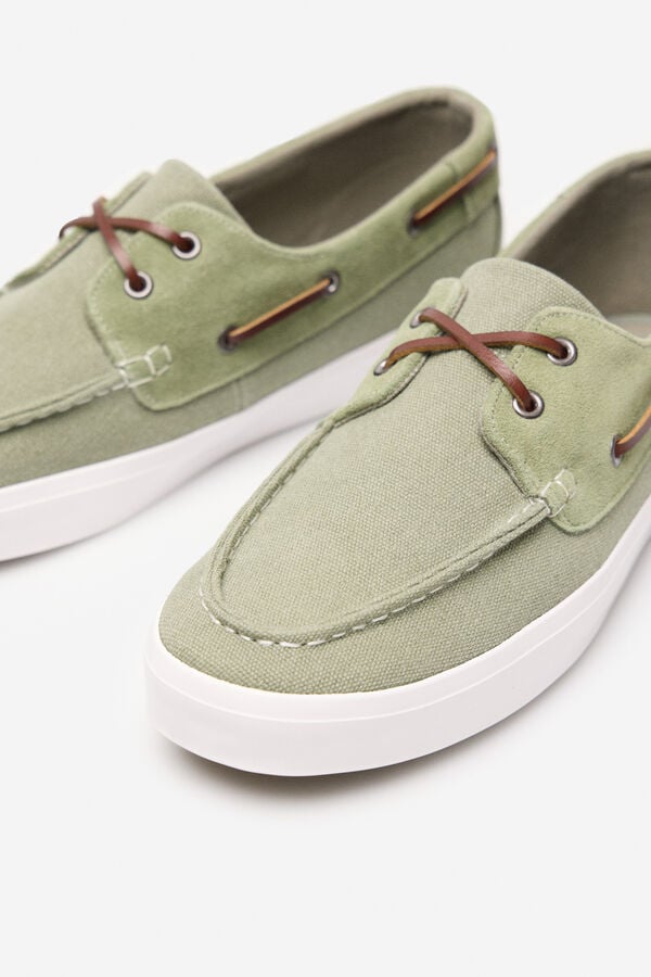 Cortefiel Zapatilla nautica textil y piel Kaki