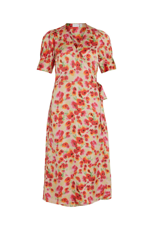 Vila Vestido midi estampado de manga media Rojo