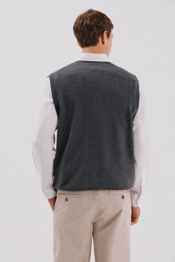 Cortefiel Chaleco punto algod&oacute;n cashmere cuello pico Gris