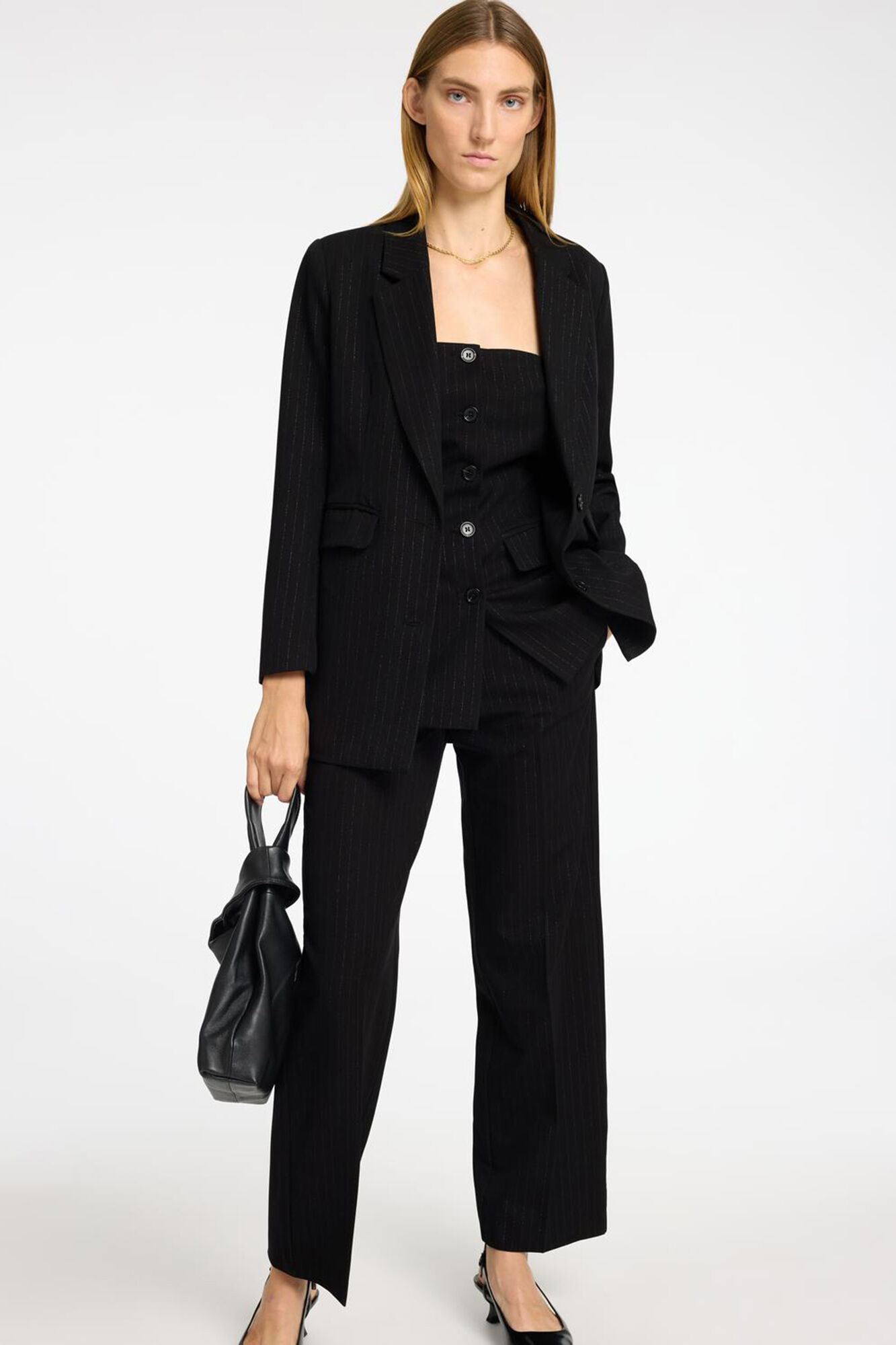 Selected Femme Americana de traje Regular Fit con detalle de raya diplom&aacute;tica en plateado.